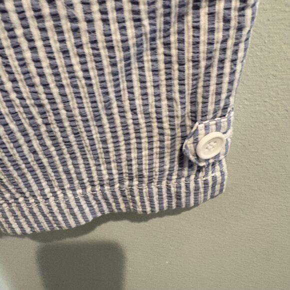 Talbots Pants Womens 12 Blue White Perfect Crop Seersucker Striped Ankle Capri - Picture 8 of 15